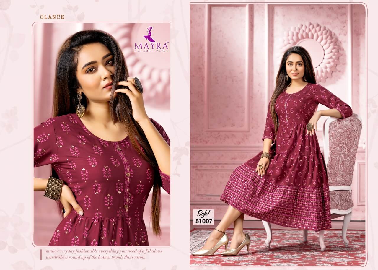 Mayra Sejal Rayon Printed Regular Wear Latest Anarkali Kurti Collection